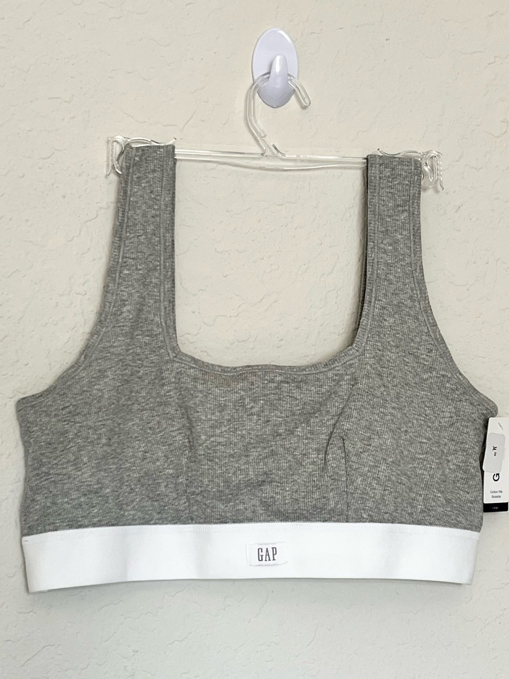 GapBody Cotton Rib Bralette Gray White Logo Band NEW Size Large Clean Girl - Picture 1 of 6